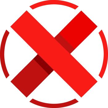 Red cross X mark symbol inside a circular frame indicating denial or refusal in a flat design vector