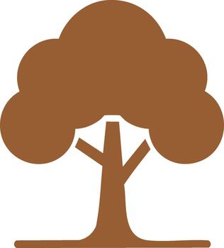 Minimalist tree illustration in brown. Simple isolated tree icon with rounded crown and trunk for design project vector