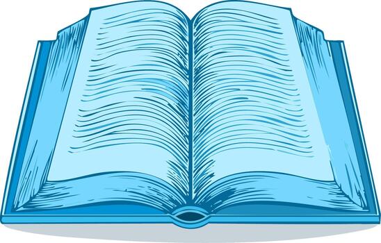 abierto libro con Delgado líneas demostración paginas en azul bosquejo vector