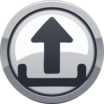 lustroso redondo botón con subir flecha icono vector