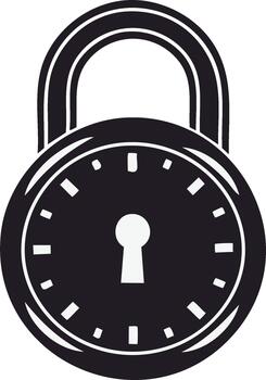 A simple graphic of a black padlock with a combination dial and keyhole on a plain background vector