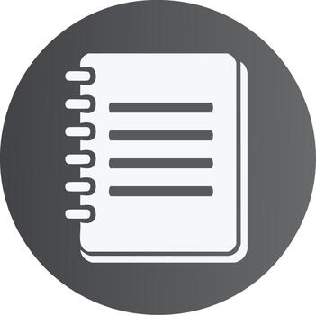 Simple White Notebook Icon on a Dark Gray Circle Button for Note-Taking and Information Recording vector
