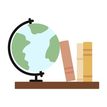 Educational tools present on a desk include a globe and books arranged for study and learning purposes vector