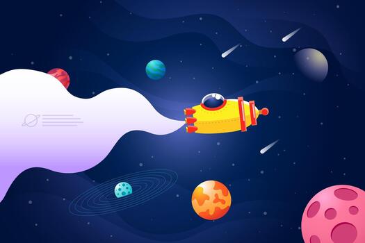 cohete lanzamiento ilustración en exterior espacio con dinámica fumar sendero vector