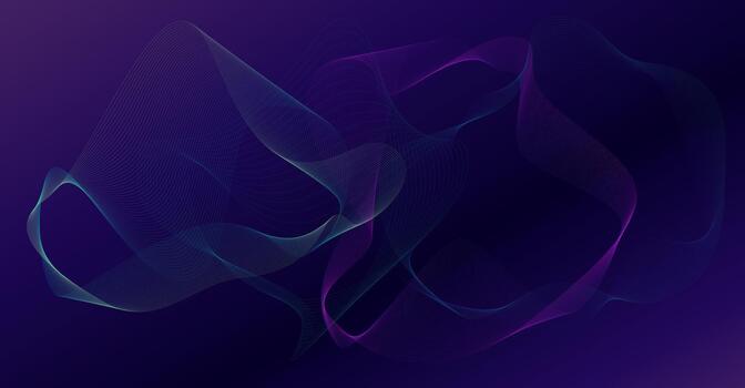 neón ola resumen antecedentes brillante cian y púrpura fluido líneas en oscuro degradado, futurista tecnología y sintetizador estético vector