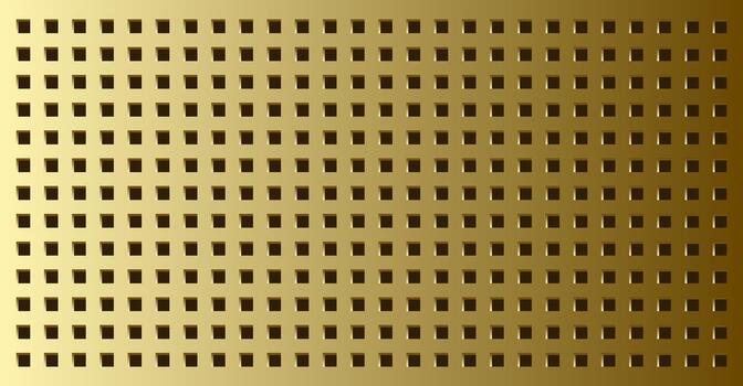Golden metallic pegboard background with small square holes and soft gradient lighting, creating a modern industrial texture suitable for product displays, mockups, and contemporary design projects. vector
