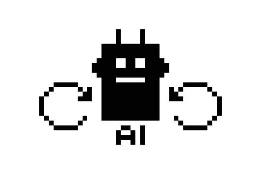antecedentes píxel Arte ingeniero ai robótica robots máquina larva del moscardón retro 8 poco computadora inteligente. vector