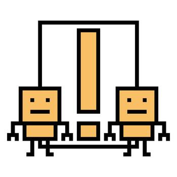 Cartoon minimal robotic robot ai decoration pixel art machine learning exclamation retro style. vector