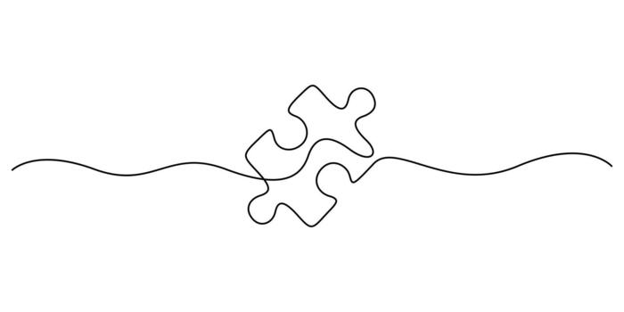 continuo línea dibujo de un rompecabezas pedazo. sencillo contorno simbolizando problema resolviendo, cooperación, y estrategia. aislado en blanco antecedentes ilustración vector