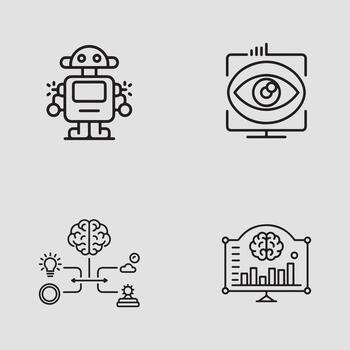 artificial inteligencia y máquina aprendizaje tecnología íconos presentando robótica, computadora visión, y datos análisis vector