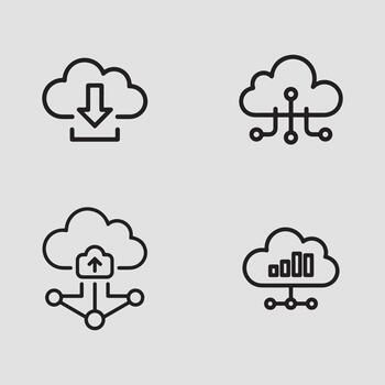 diverso nube informática y datos administración íconos descargar, subir, red, y analítica vector