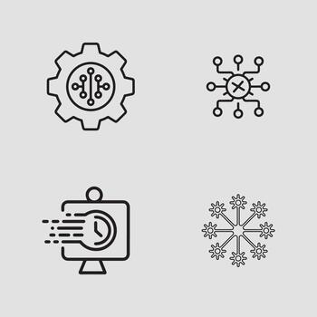 cuatro moderno contorno íconos representando tecnología, proceso, error, y eficiencia conceptos vector