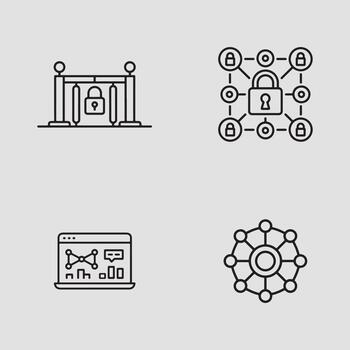 digital seguridad, datos analítica, y red conectividad línea icono conjunto vector