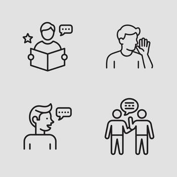 Essential line icons for communication, discussion, and knowledge sharing concepts vector