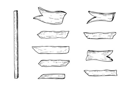 de madera flecha punteros y separar secundario enviar aislado acortar Arte pintado por negro tintas mano dibujado turista señales elementos para creando orientación sistemas, la carretera mapas, folleto o guía vector