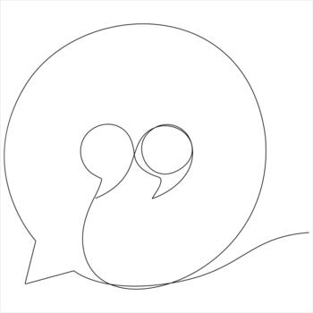 Continuous line art speech bubble with quotation marks isolated illustration vector