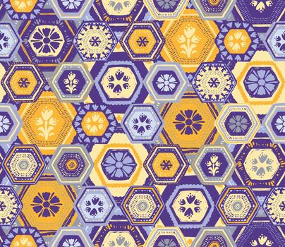 vibrante geométrico hexágonos. floral hexagonal sin costura patrones, decorativo antecedentes vector