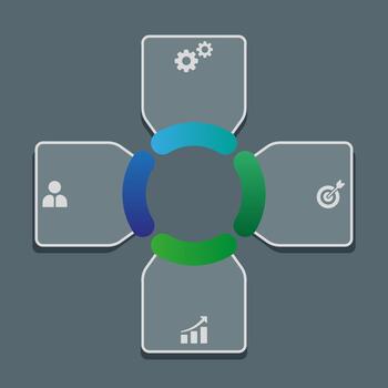 cuatro paso circular negocio infografía con conectado bloques vector