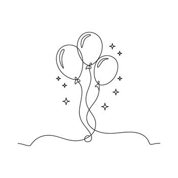 sencillo línea dibujo de Tres globos con destellos vector