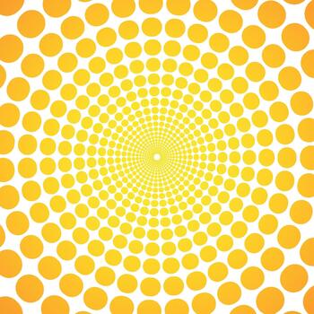 Vibrant yellow dots forming a spiral pattern on a white background creating a dynamic and energetic visual effect vector