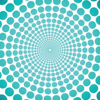 Vibrant turquoise dots forming a spiral pattern on a white background creating a mesmerizing optical illusion vector