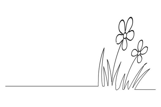 continuo uno línea dibujo de flores en un parche de césped con Copiar espacio vector