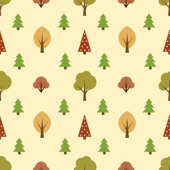 sin costura modelo con arboles en un amarillo antecedentes. tela, envase papel, textura vector