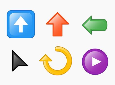 conjunto de vistoso lustroso flecha emoji iconos flechas, cursor, jugar, subir, y deshacer botones. vector