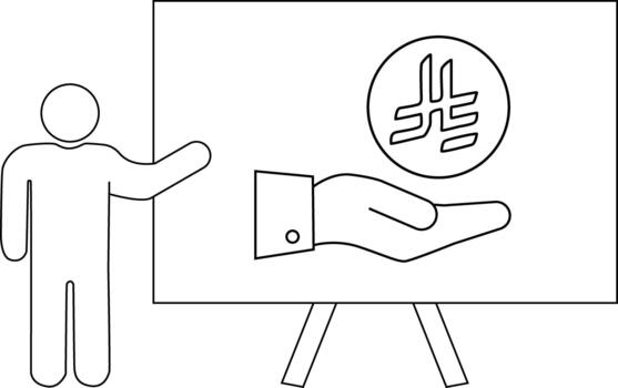 presentación en cripto figura gestos hacia un pantalla demostración un mano participación un cripto símbolo vector