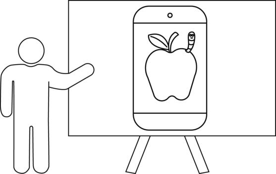 palo figura puntos a un pantalla demostración un manzana con un gusano en un caballete vector