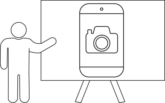 presentador gesticulando a un teléfono icono en un caballete vector