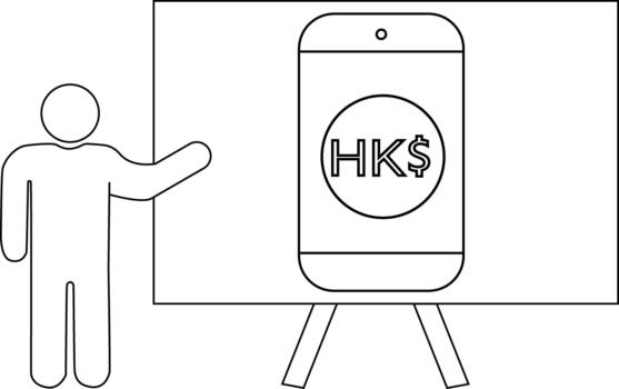 línea dibujo persona señalando a un pantalla demostración hong kong dólar símbolo vector