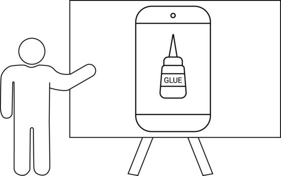 persona presentación pegamento envase en un pantalla con caballete vector