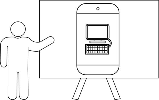 palo figura regalos un móvil dispositivo mostrando un escritorio computadora preparar en un monitor tablero con caballete vector