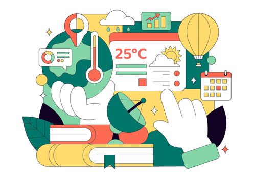meteorólogo personaje ilustración demostración clima pronosticador examinando atmosférico lluvia visualización plano antecedentes vector