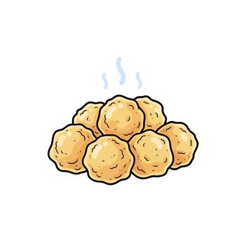 un delicioso pila de marrón dorado frito pelotas, posiblemente pollo pepitas o albóndigas, humeante caliente y Listo a ser disfruté, presentado en un sencillo ilustración vector