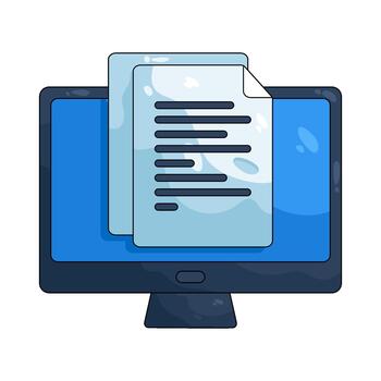 ilustración de documentos desplegado en computadora monitor vector