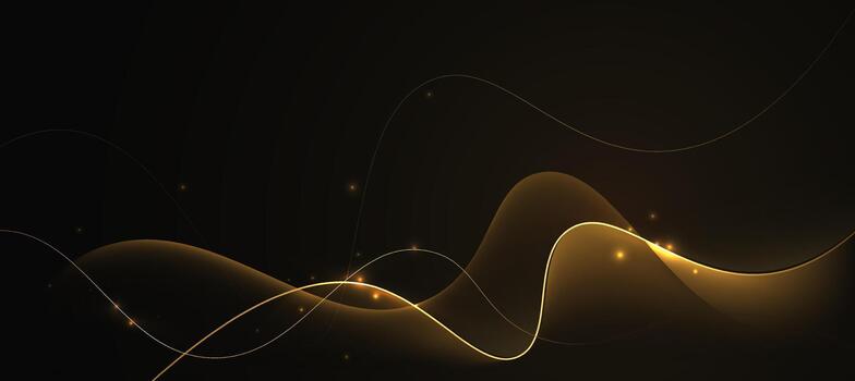 resumen dorado curva resplandor líneas en negro antecedentes con lujo ligero efecto vector