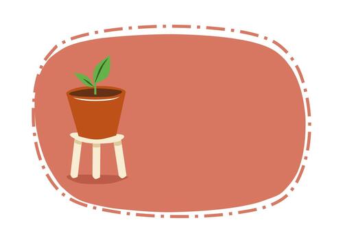 Simple and clean illustration of a potted plant with two leaves on a stool with dashed frame and empty space on the right for text, message, or layout design vector