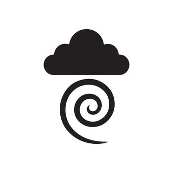 Abstract graphical representation of a weather phenomenon, featuring a dark cloud above a powerful swirling wind pattern, symbolizing dynamic atmospheric forces and the essence of cold air movement vector