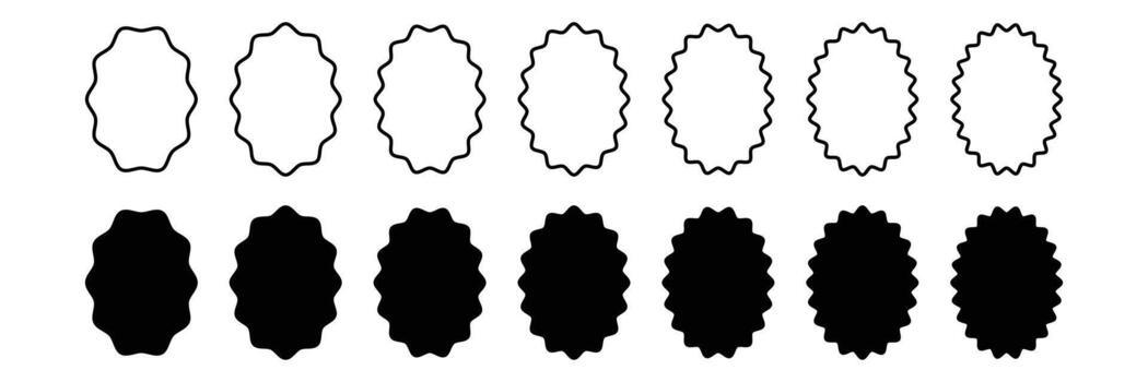 ondulado borde formas marco redondo en negro. ondulado borde rectangular marco caja. vector