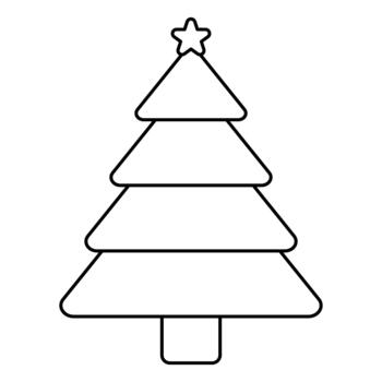 negro contorno Navidad árbol icono con estrella en parte superior en mínimo línea estilo. Perfecto para Navidad, nuevo año, fiesta diseño, ui, web, aplicación, logo, y festivo gráficos vector