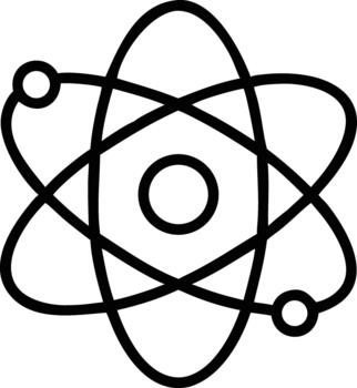 átomo Ciencias icono línea Arte con núcleo y orbital electrones vector