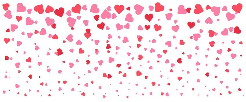 Pattern of falling or floating red and pink hearts in various sizes vector