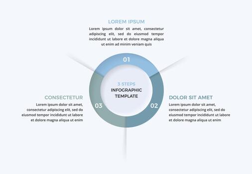circular gráfico infografía con Tres numerado segmentos vector