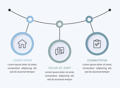 mínimo infografía modelo con Tres círculos para íconos vector