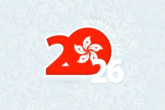 New Year 2026 for Hong Kong on snowflake background. vector