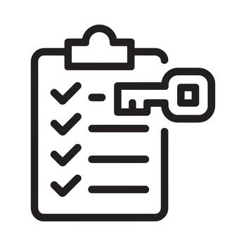 portapapeles con Lista de Verificación y llave significando acceso o tarea terminación vector