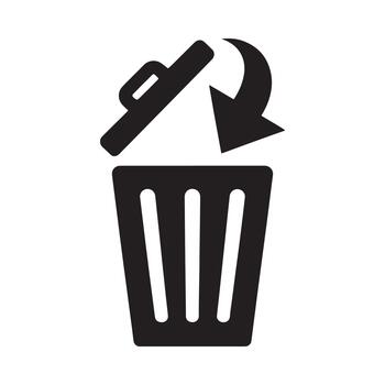 Black trash can with an object being discarded into it simple icon vector