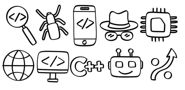 Set of hand drawn programming language theme Isolated vector